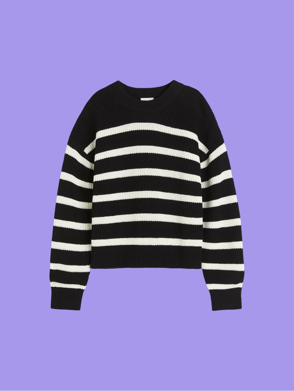 4/45$ NWT Black & Off White Striped Crewneck Sweater | H&M